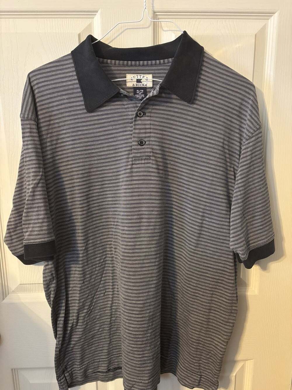 Cutter & Buck 100% Silk Striped Short Sleeve Polo Shirt